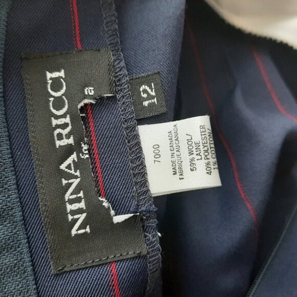 NINA RICCI Retro Maxi Length Long Pin-Stripe Dress White Collar Navy Blue Sz 12 - Picture 13 of 16